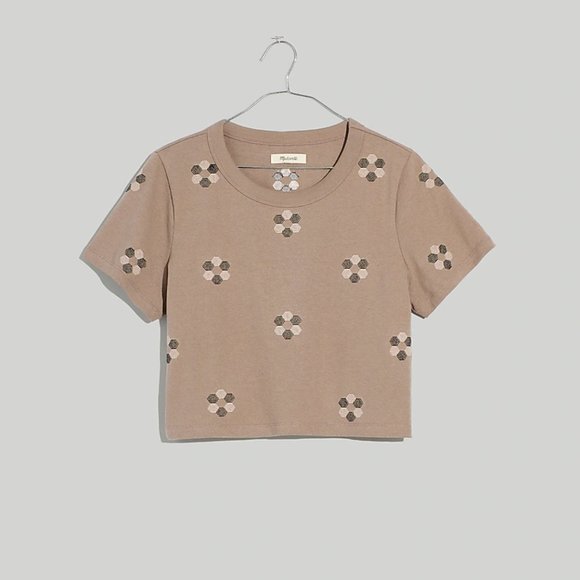 MADEWELL CASTLEROCK HEXAGON EMBROIDERED ORGANIC COTTON CROPPED TEE TOP - Picture 4 of 4